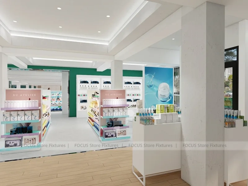 Mint Pink Skincare Store with Island Displays