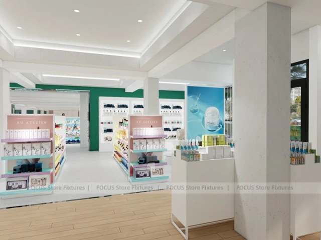 Mint Pink Skincare Store with Island Displays