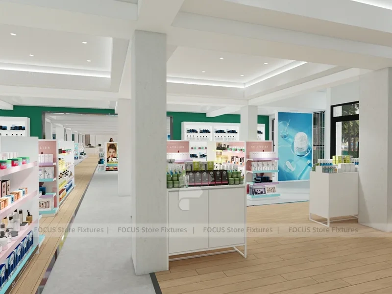 Mint Pink Skincare Store with Island Displays