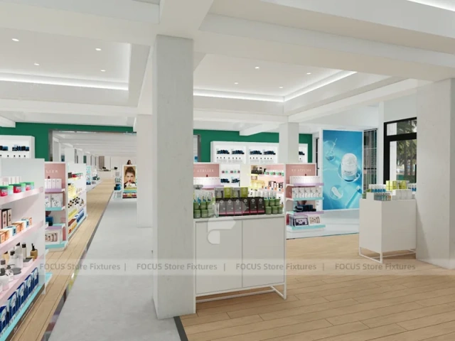 Mint Pink Skincare Store with Island Displays