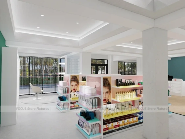 Mint Pink Skincare Store with Island Displays