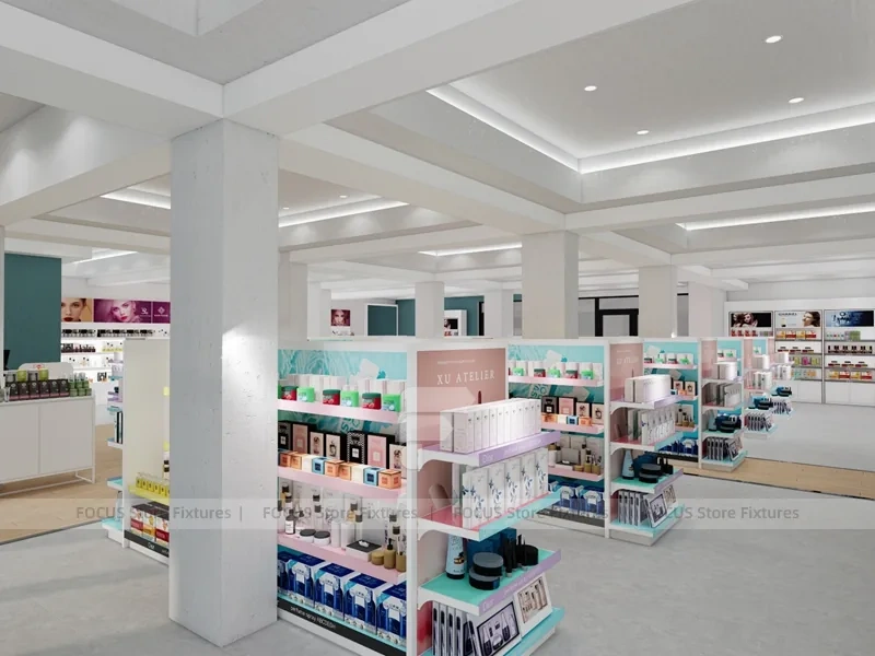 Mint Pink Skincare Store with Island Displays