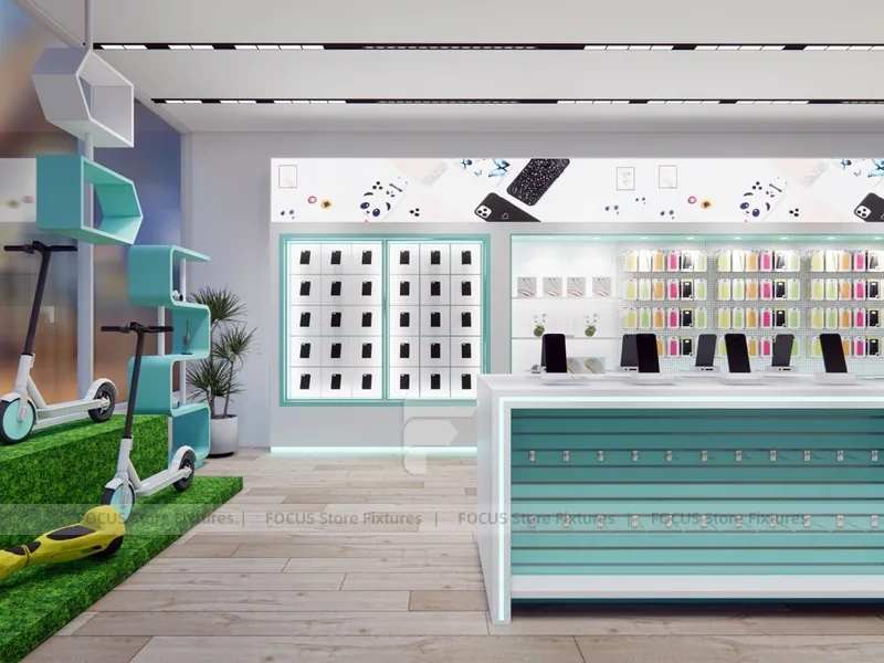 Mint White Mobile Accessories Store Interior