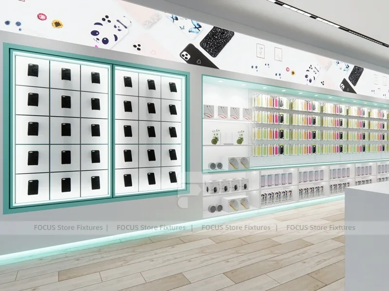 Mint White Mobile Accessories Store Interior