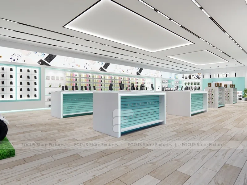 Mint White Mobile Accessories Store Interior