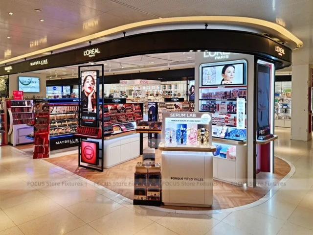 Multi Sided Illuminated Cosmetics Tower Display