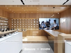 Natural Wood Mobile Phone Store Counter Wall