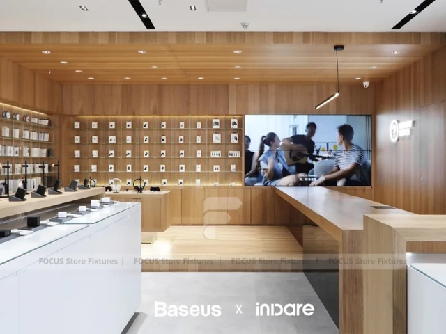 Natural Wood Mobile Phone Store Counter Wall