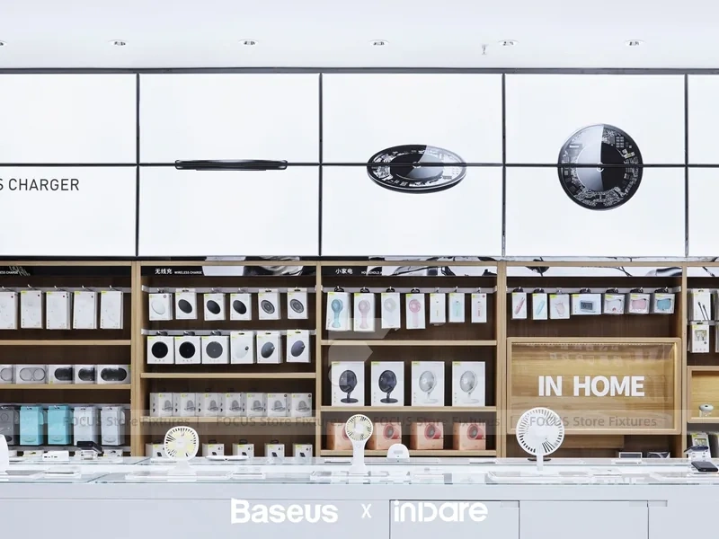 Natural Wood Mobile Phone Store Counter Wall