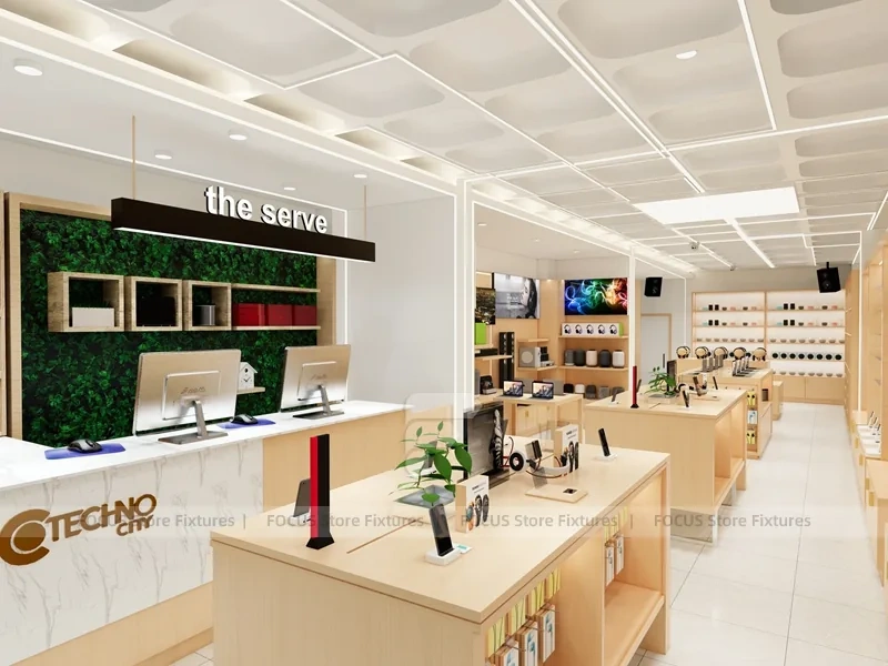 Natural Wood Tech Mobile Store Interior