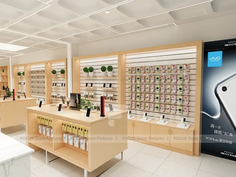 Natural Wood Tech Mobile Store Interior