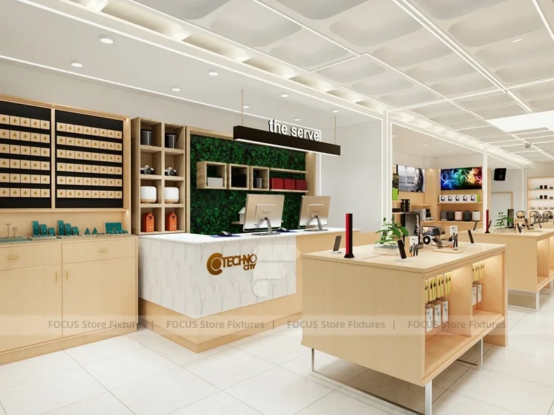 Natural Wood Tech Mobile Store Interior