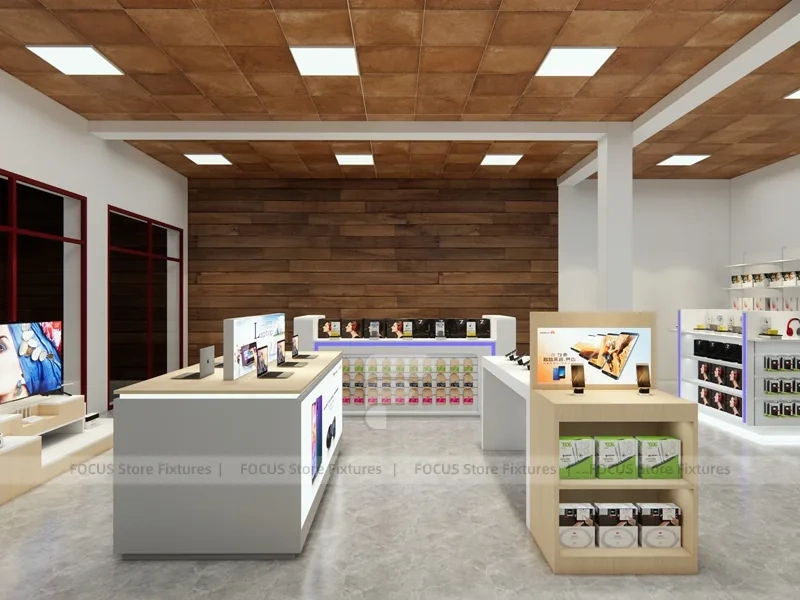 Natural Wood White Mobile Phone Experience Store