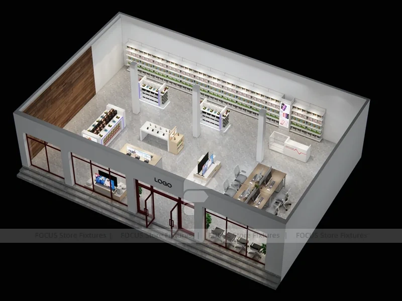 Natural Wood White Mobile Phone Experience Store