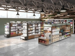 Open Cosmetics Store Layout with Wood Counters