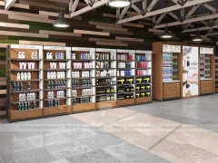 Open Cosmetics Store Layout with Wood Counters