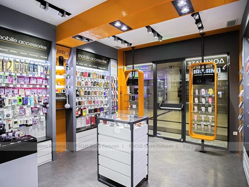 Orange Black Mobile Accessories Store Interior