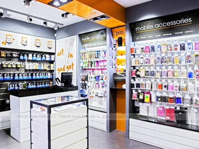 Orange Black Mobile Accessories Store Interior