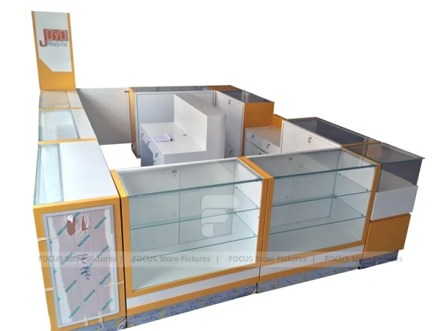 Orange White Glass Mobile Phone Kiosk Counter