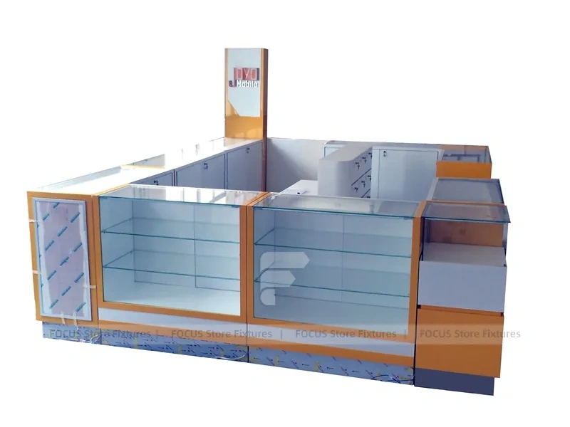 Orange White Glass Mobile Phone Kiosk Counter