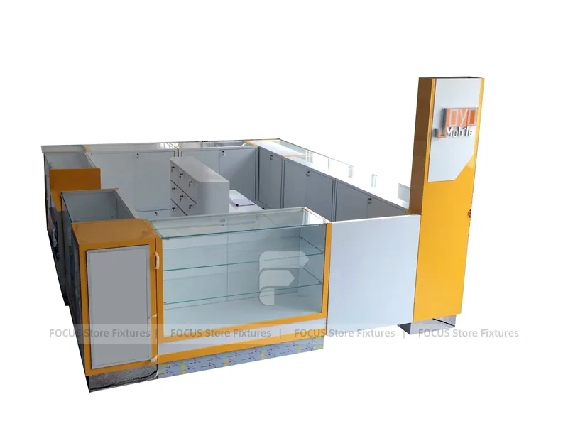 Orange White Glass Mobile Phone Kiosk Counter