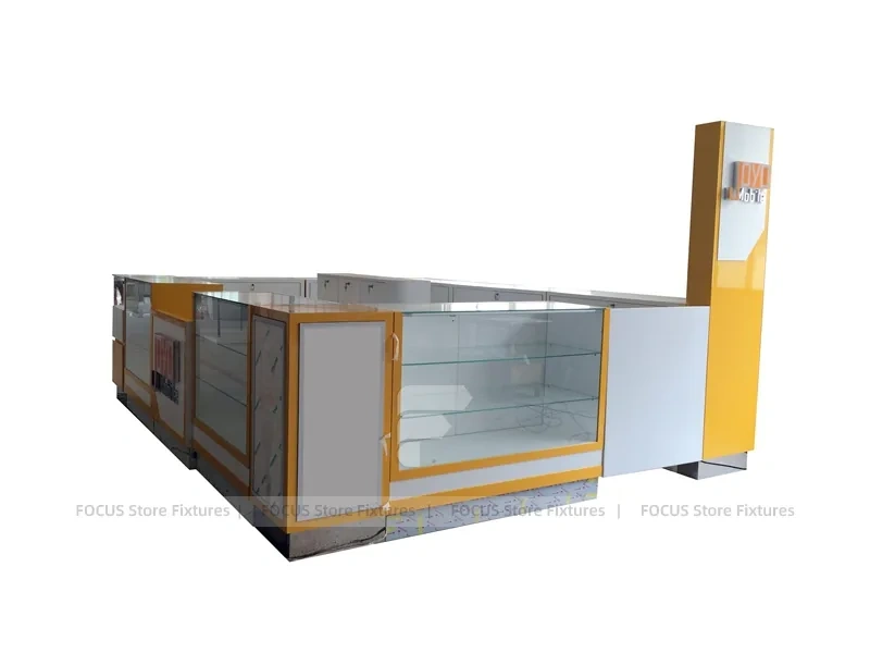 Orange White Glass Mobile Phone Kiosk Counter