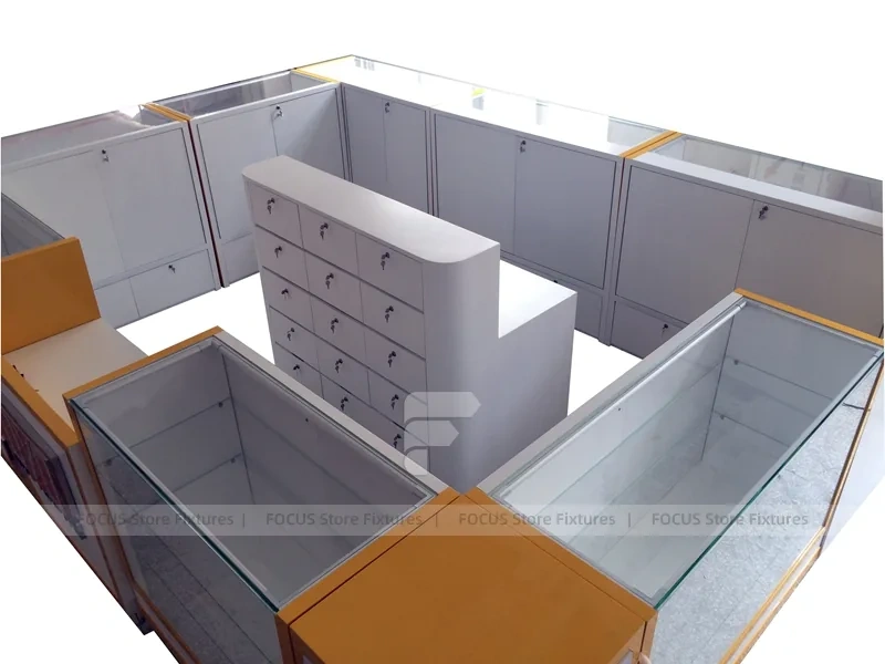 Orange White Glass Mobile Phone Kiosk Counter