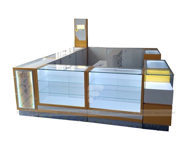 Orange White Glass Mobile Phone Kiosk Counter