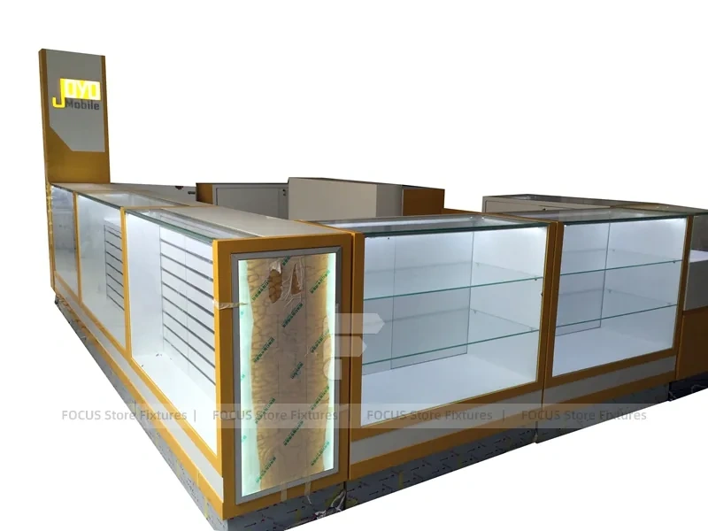 Orange White Glass Mobile Phone Kiosk Counter