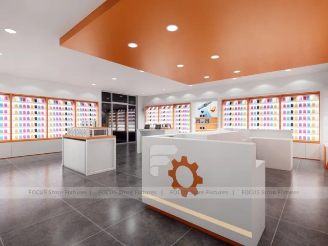 Orange White Phone Service Store Interior