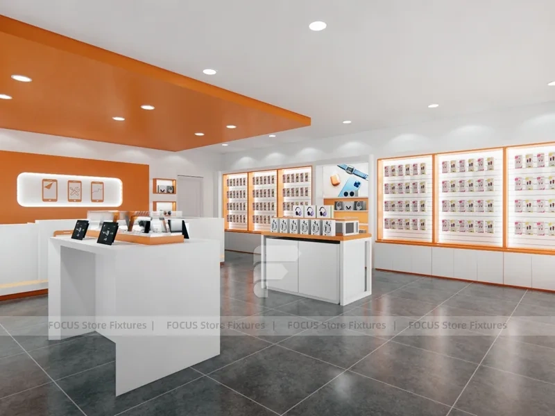 Orange White Phone Service Store Interior
