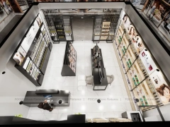 Overhead Beauty Store Floor Layout with Blue Display Wall