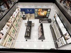 Overhead Beauty Store Floor Layout with Blue Display Wall