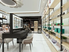 Overhead Beauty Store Floor Layout with Blue Display Wall