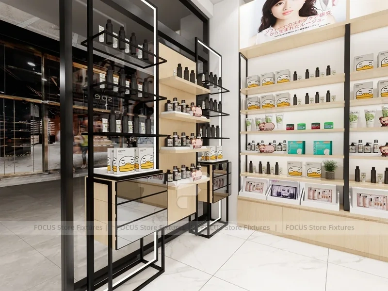 Overhead Beauty Store Floor Layout with Blue Display Wall