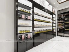 Overhead Beauty Store Floor Layout with Blue Display Wall