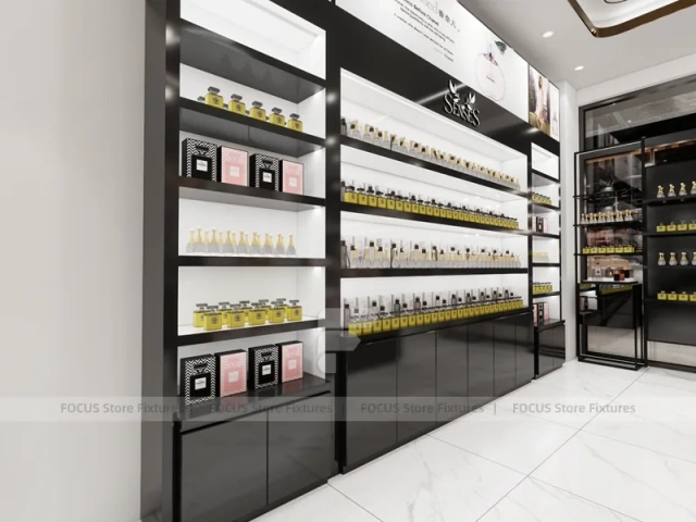 Overhead Beauty Store Floor Layout with Blue Display Wall