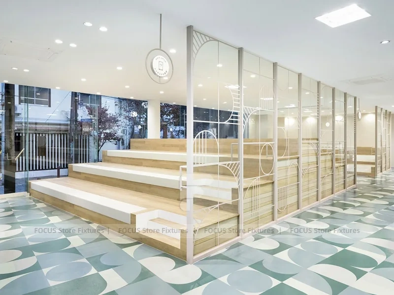 Pastel Curved Mobile Phone Store Interior