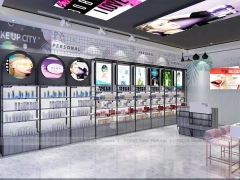 Pastel Mint Beauty Store with Black Island Displays