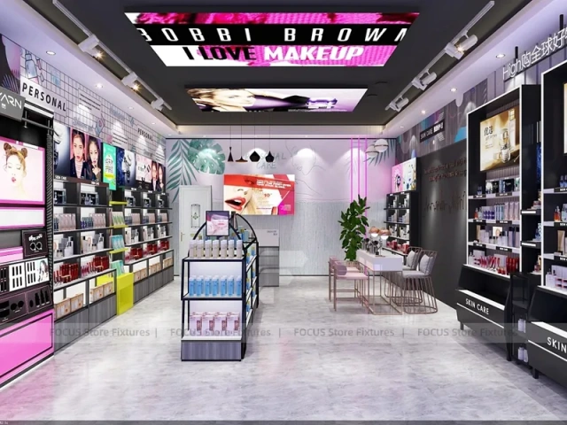 Pastel Mint Beauty Store with Black Island Displays