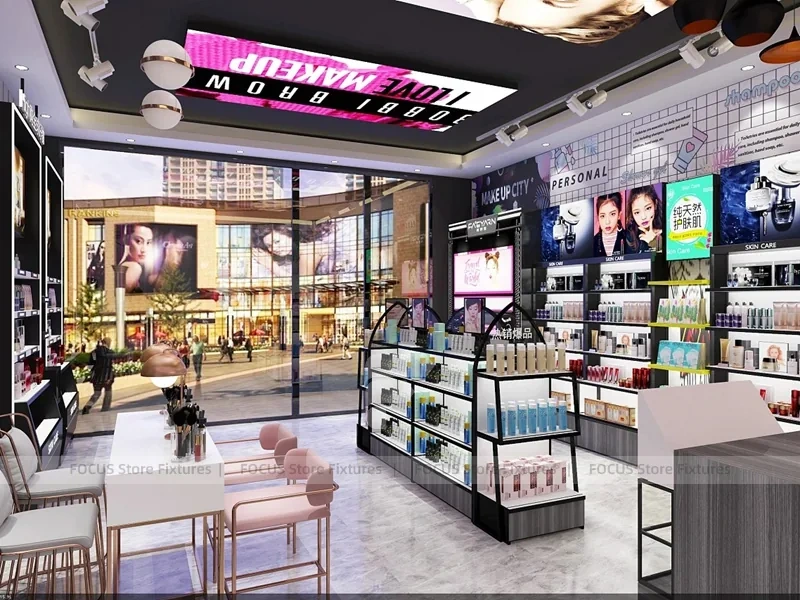 Pastel Mint Beauty Store with Black Island Displays