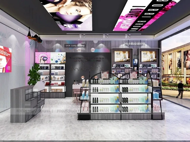 Pastel Mint Beauty Store with Black Island Displays
