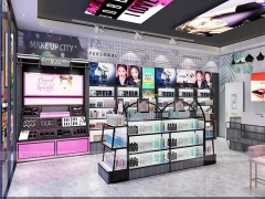Pastel Mint Beauty Store with Black Island Displays