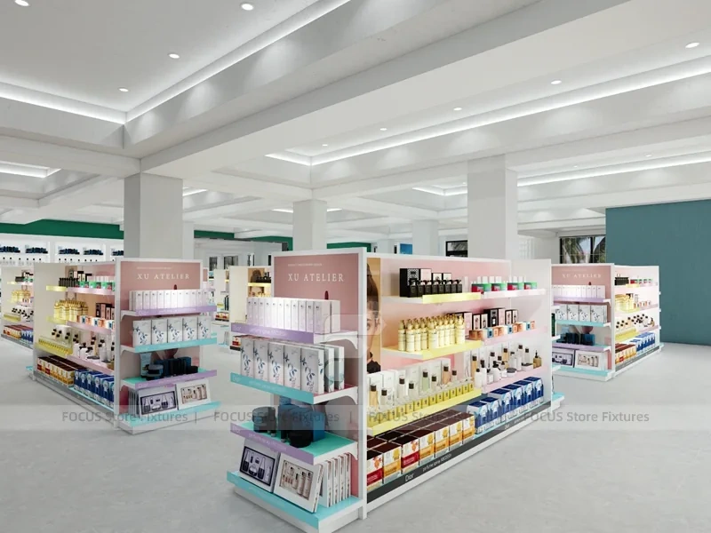 Pastel Pink Beauty Retail Store with Central Gondolas