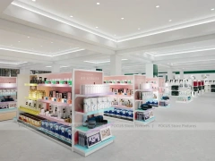 Pastel Pink Cosmetics Store Gondola Shelving