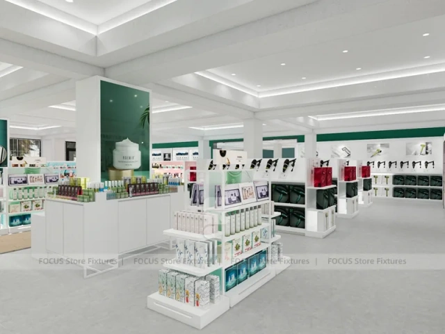 Pastel Pink Cosmetics Store Gondola Shelving