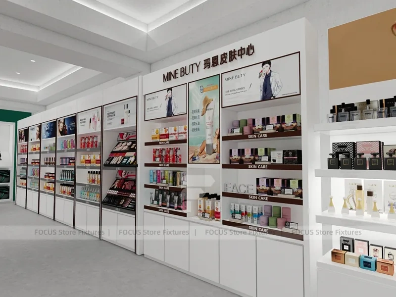 Pastel Pink Cosmetics Store Gondola Shelving