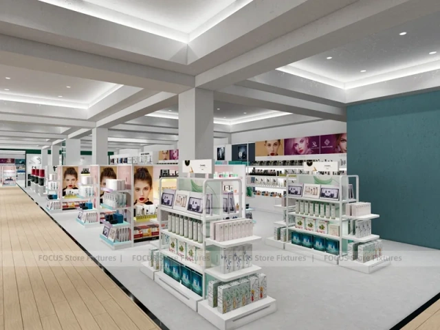 Pastel Pink Cosmetics Store Gondola Shelving