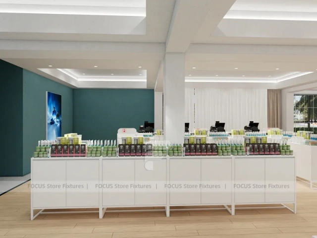 Pastel Pink Cosmetics Store Gondola Shelving
