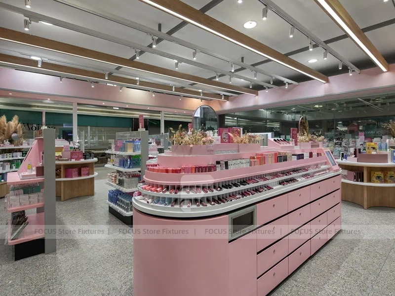 Pink Arched Cosmetics Boutique with Seating Area